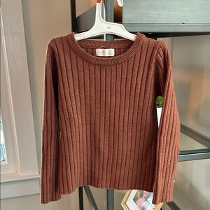 Rylee + Cru Ribbed Crewneck Sweater in Chestnut Brown
